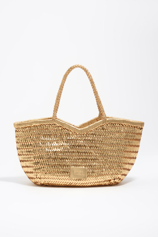 Large plaited gold leather shopper bag