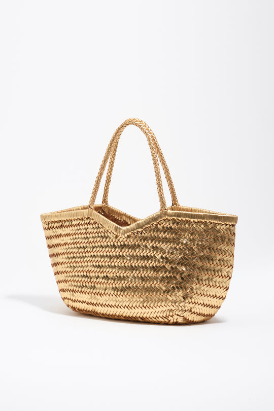 Large plaited gold leather shopper bag