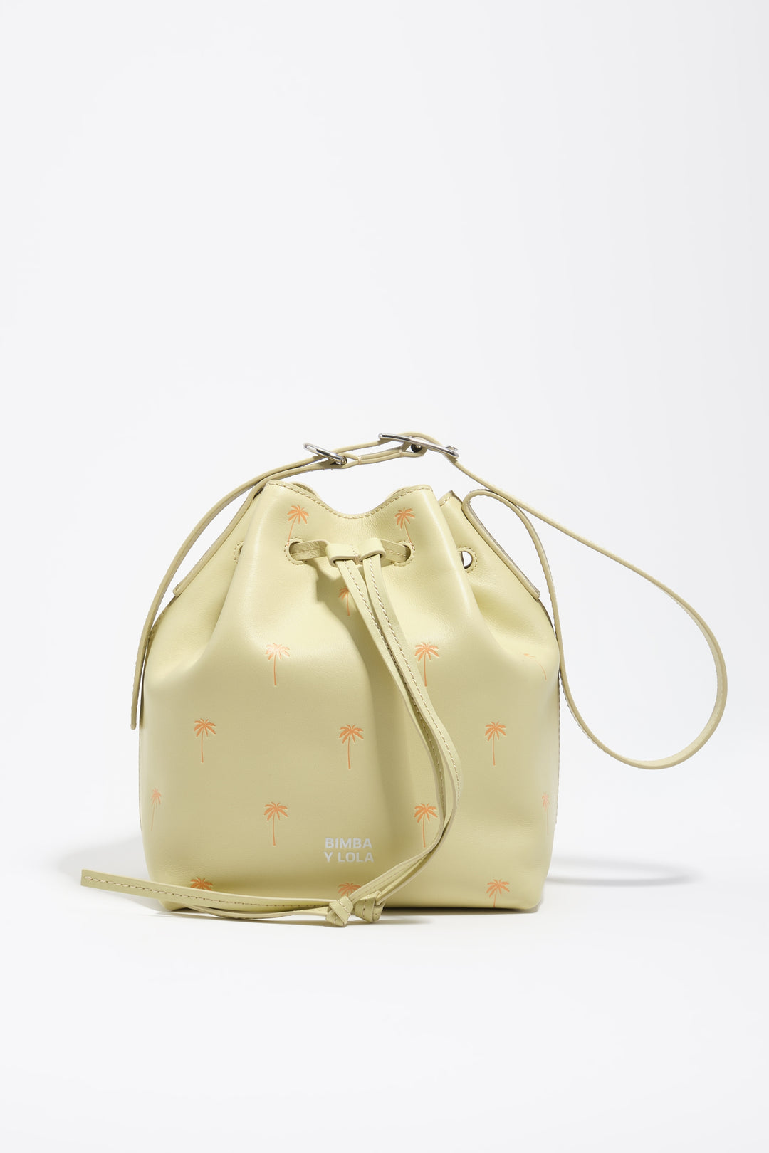 Large Palms pale green leather Carlino bucket bag
