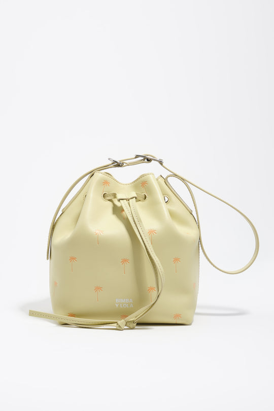 Large Palms pale green leather Carlino bucket bag