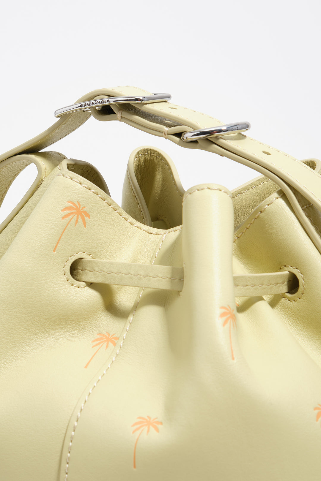 Large Palms pale green leather Carlino bucket bag