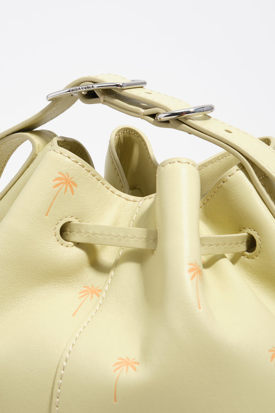 Large Palms pale green leather Carlino bucket bag