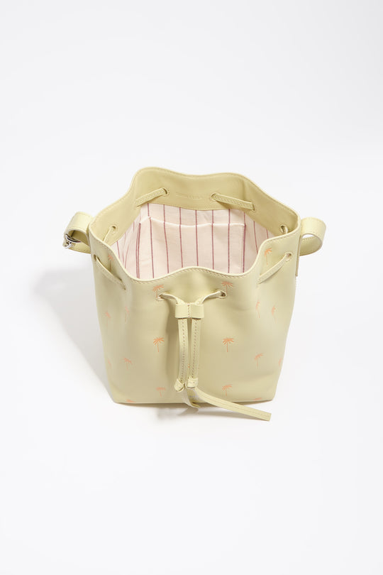 Large Palms pale green leather Carlino bucket bag