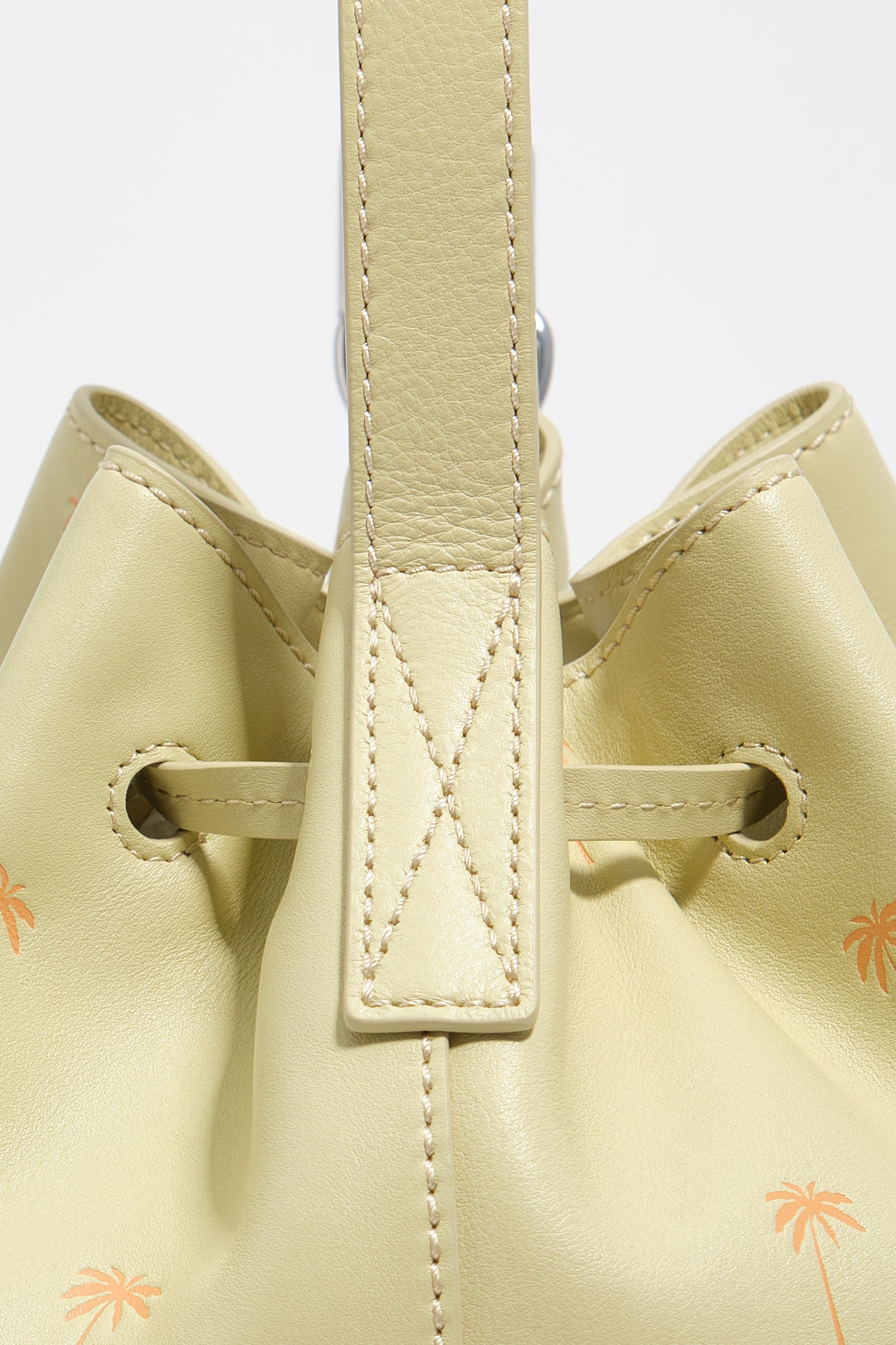 Large Palms pale green leather Carlino bucket bag