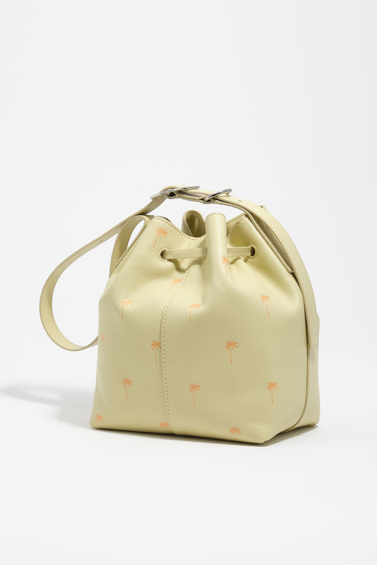 Large Palms pale green leather Carlino bucket bag