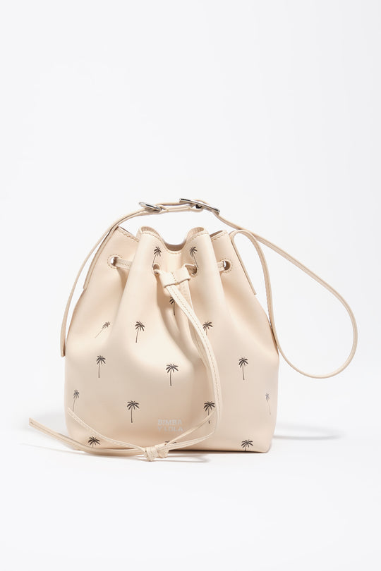 Large Palms sand leather Carlino bucket bag