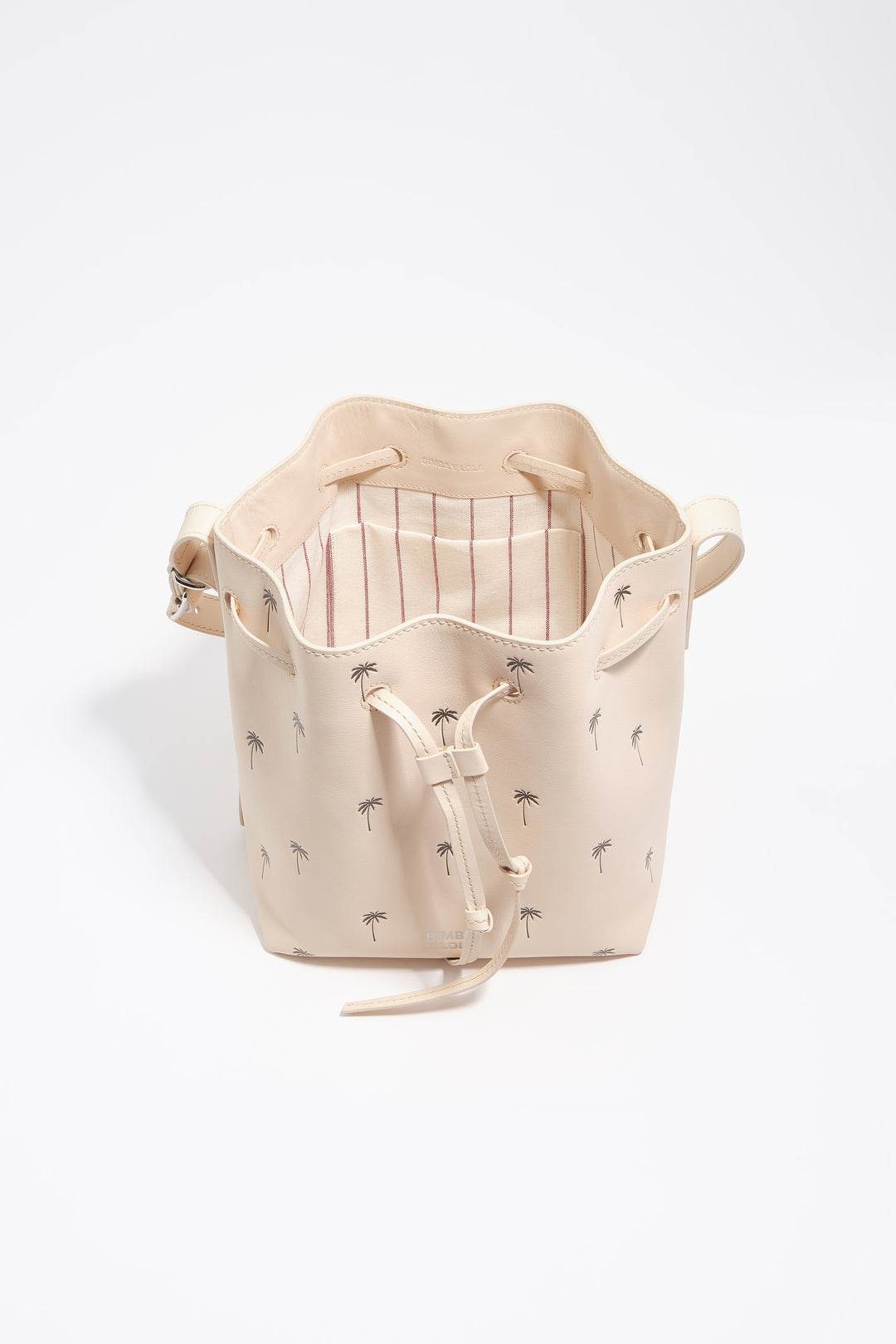 Large Palms sand leather Carlino bucket bag