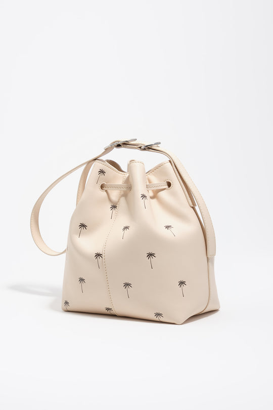 Large Palms sand leather Carlino bucket bag