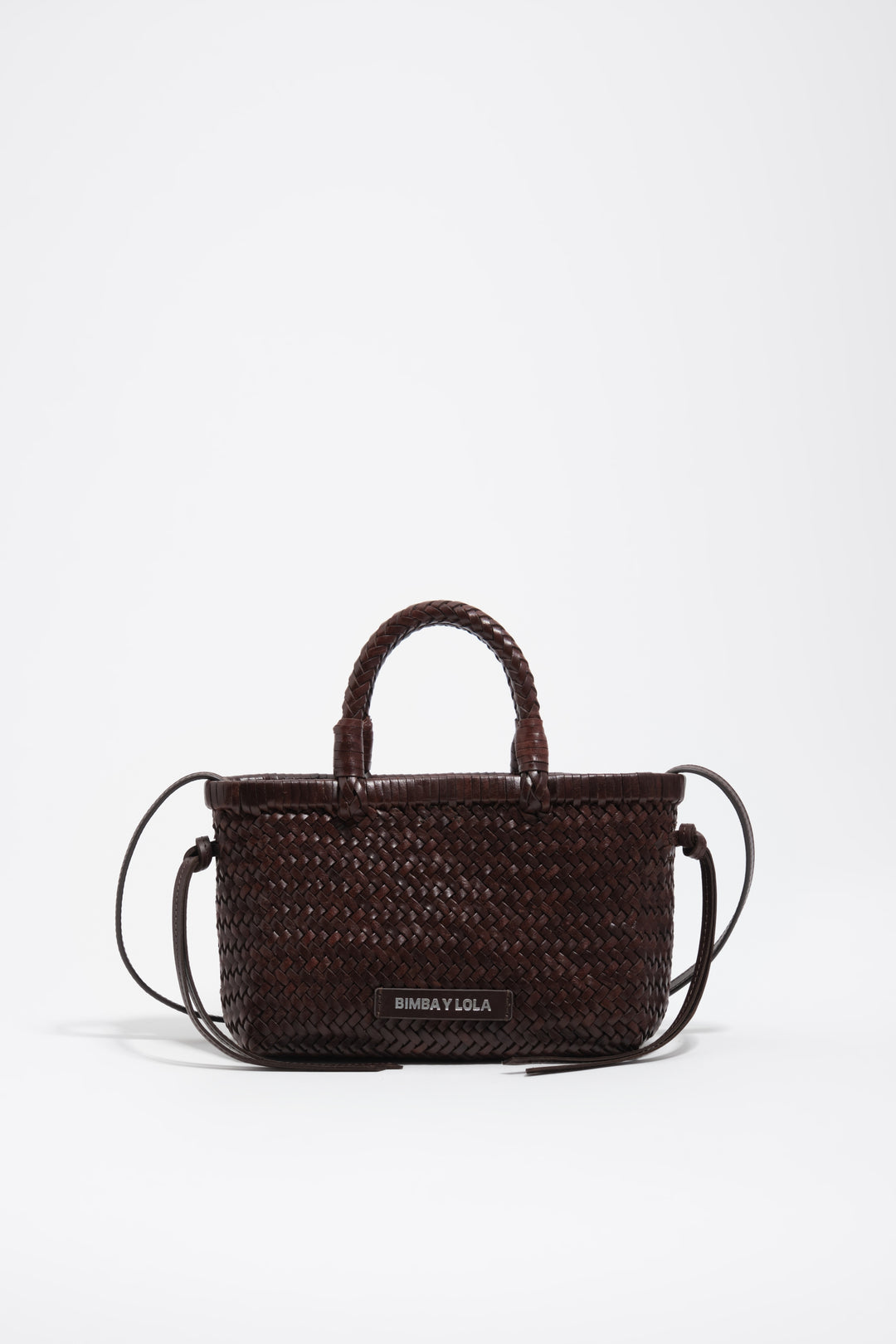 Dark brown plaited leather mini bag