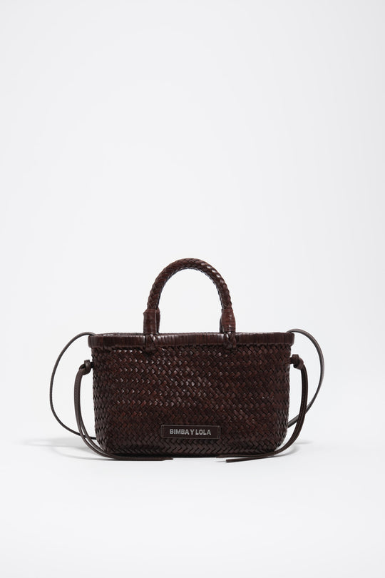 Dark brown plaited leather mini bag