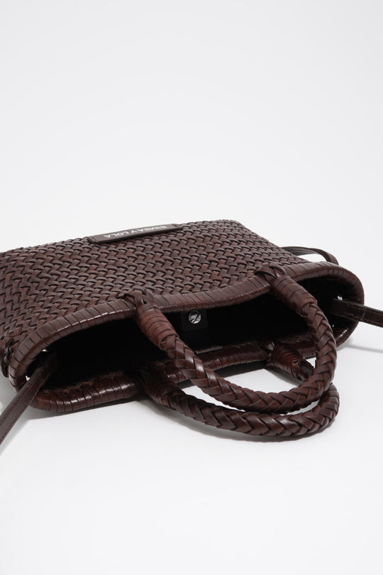 Dark brown plaited leather mini bag