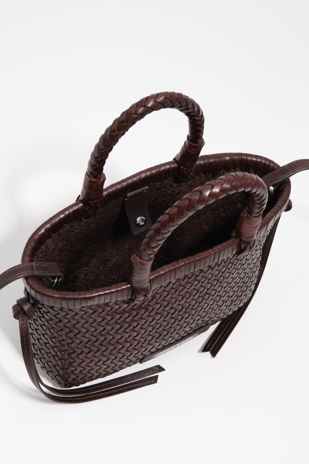 Dark brown plaited leather mini bag