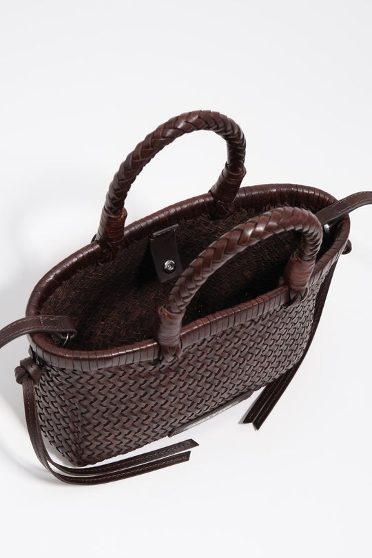 Dark brown plaited leather mini bag
