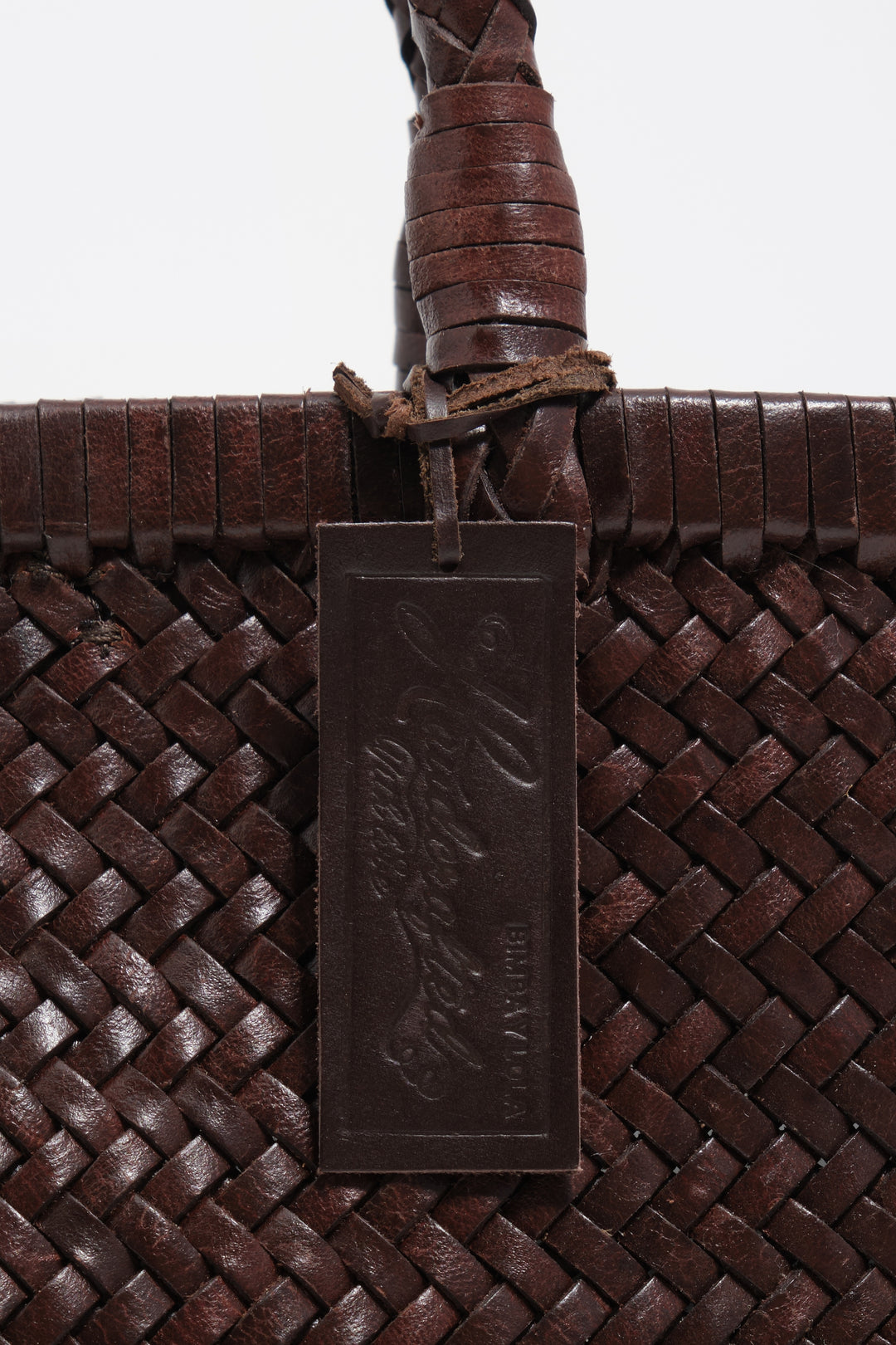 Dark brown plaited leather mini bag