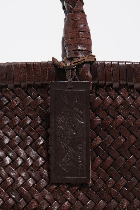 Dark brown plaited leather mini bag