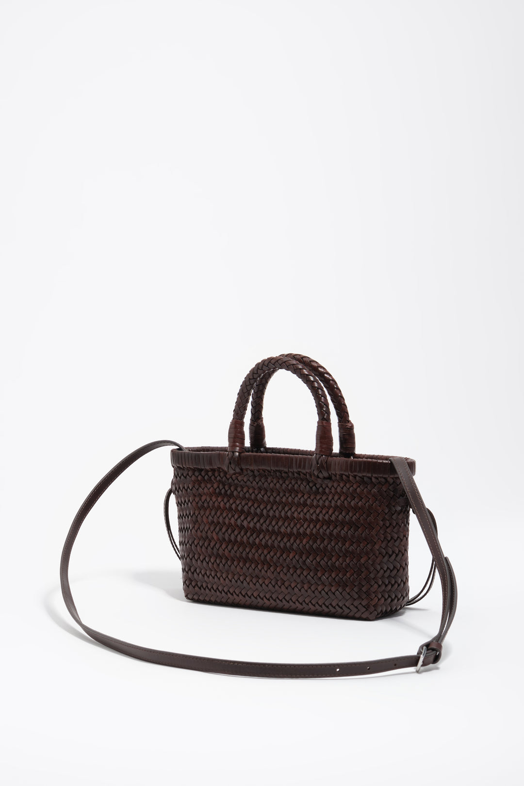 Dark brown plaited leather mini bag