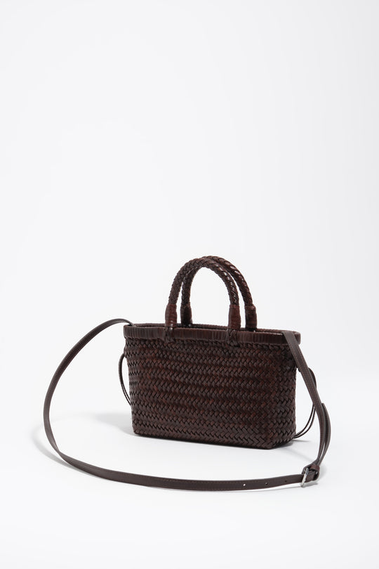 Dark brown plaited leather mini bag