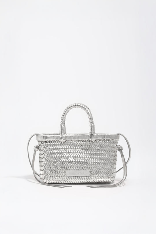 Silver plaited leather mini bag