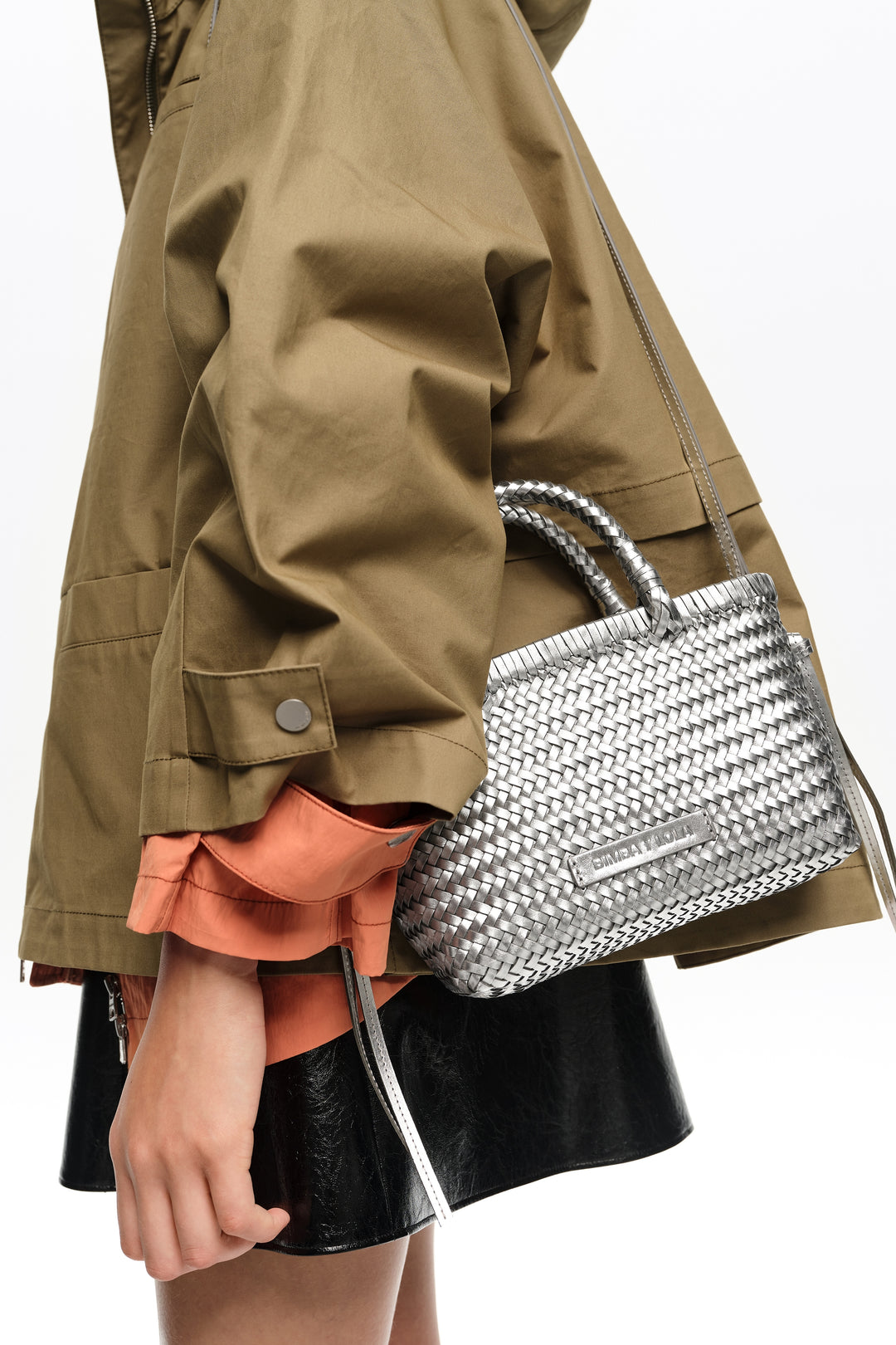 Silver plaited leather mini bag