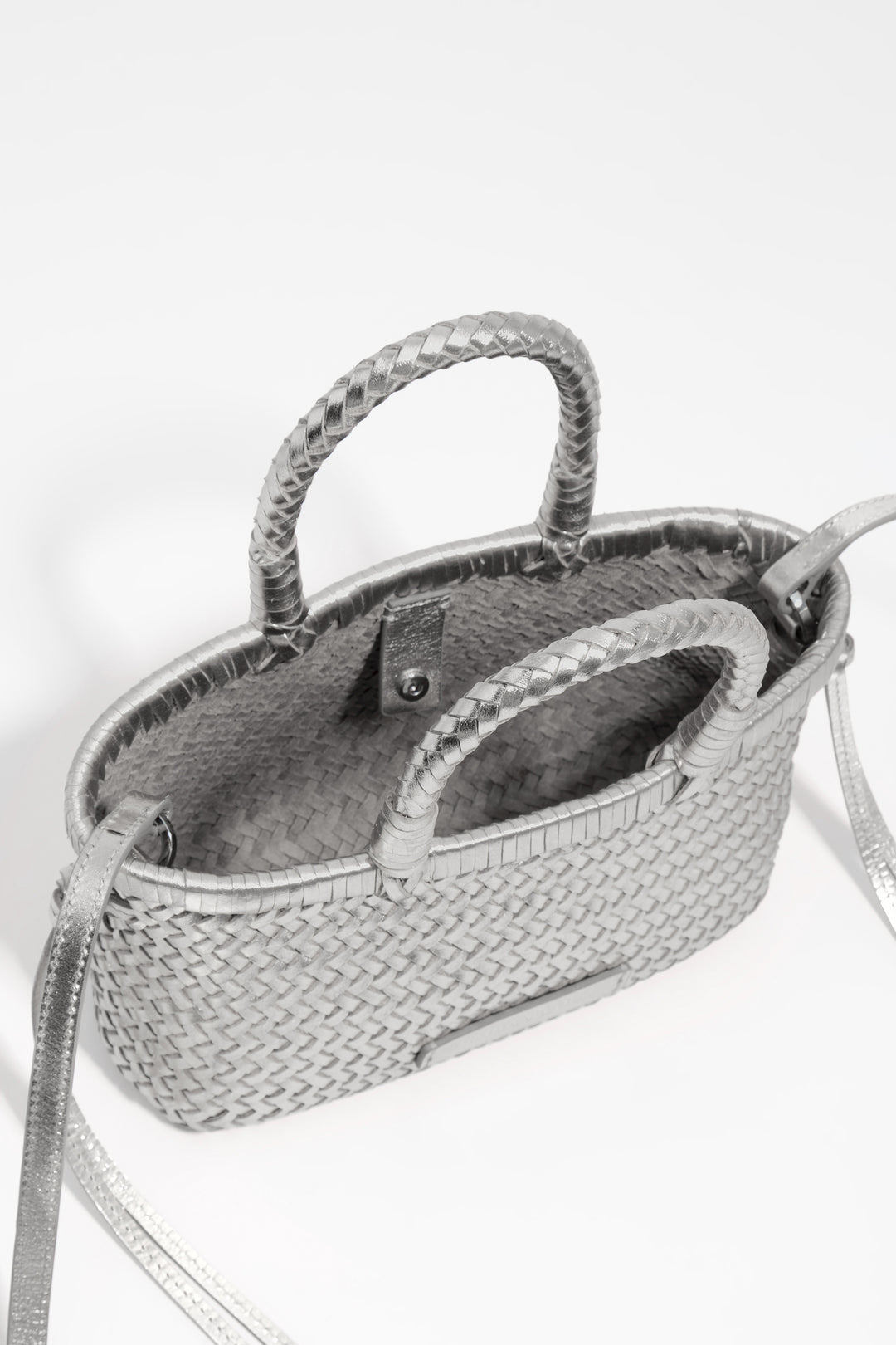 Silver plaited leather mini bag