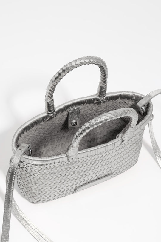 Silver plaited leather mini bag
