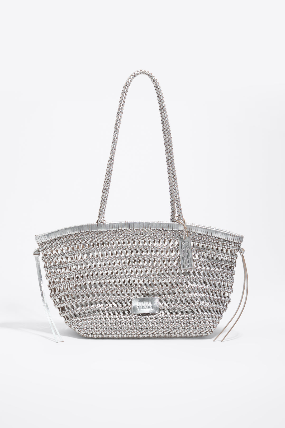 Large silver plaited leather shopper bag