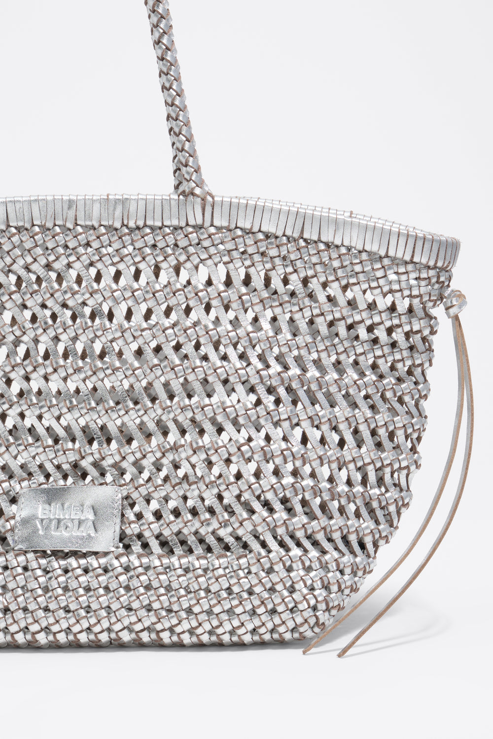 Large silver plaited leather shopper bag