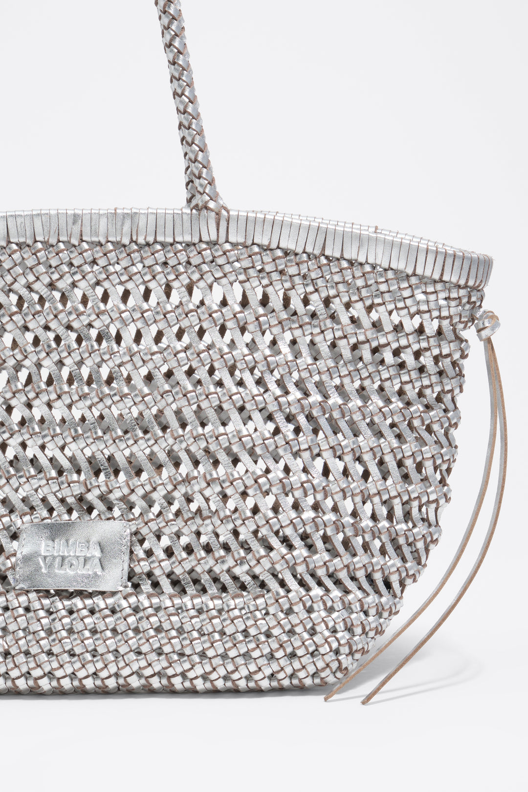 Large silver plaited leather shopper bag
