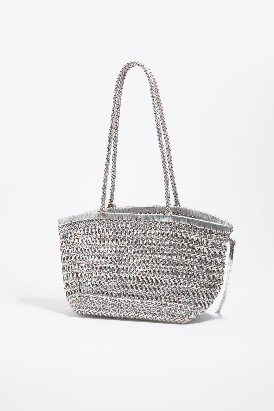Large silver plaited leather shopper bag