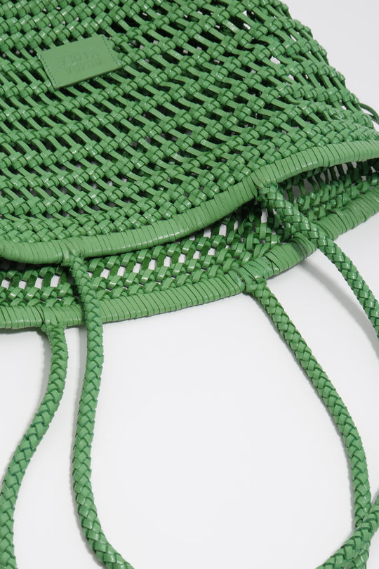 Large emerald plaited leather shopper bag