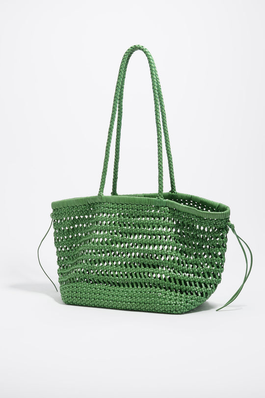 Large emerald plaited leather shopper bag