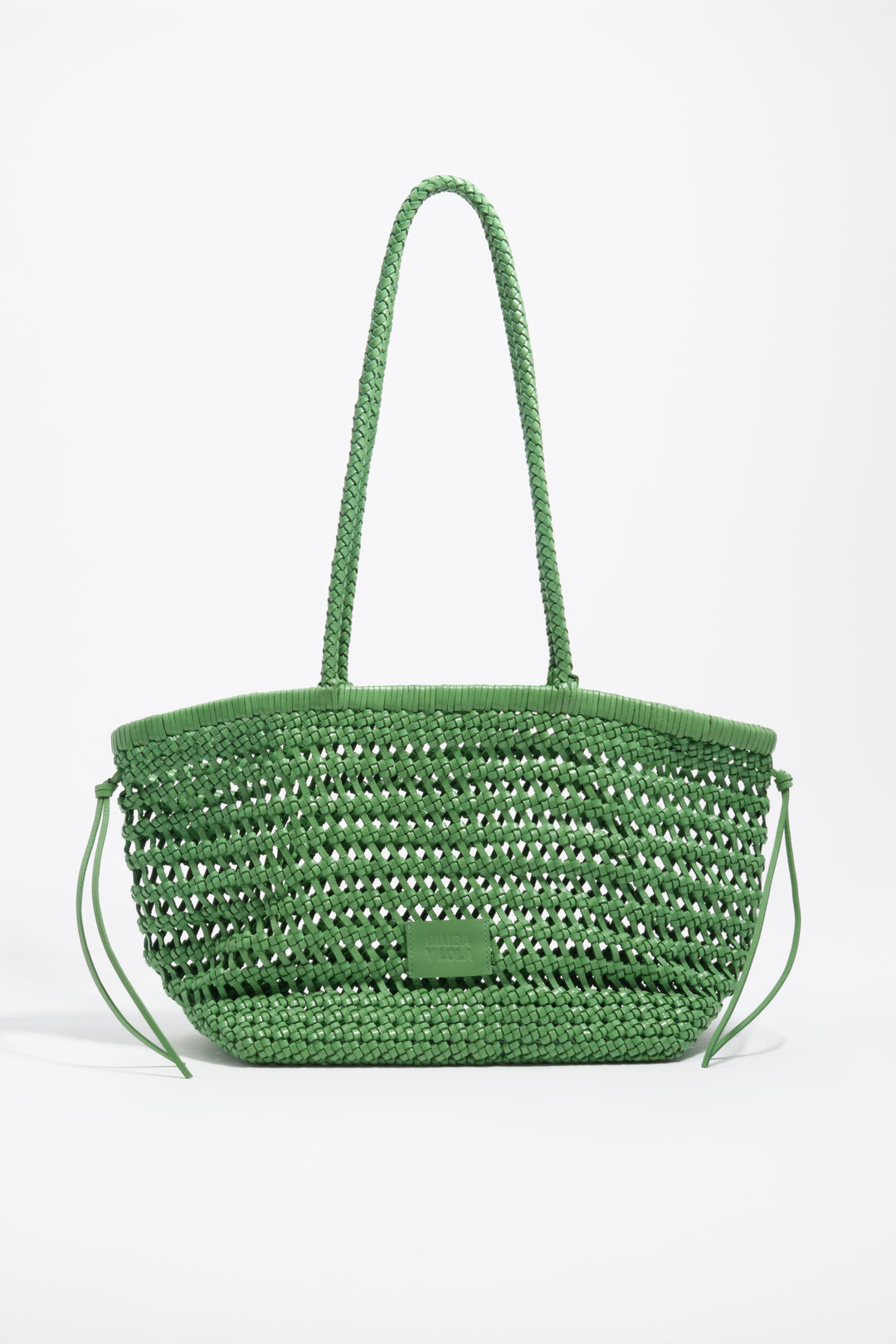 Large emerald plaited leather shopper bag