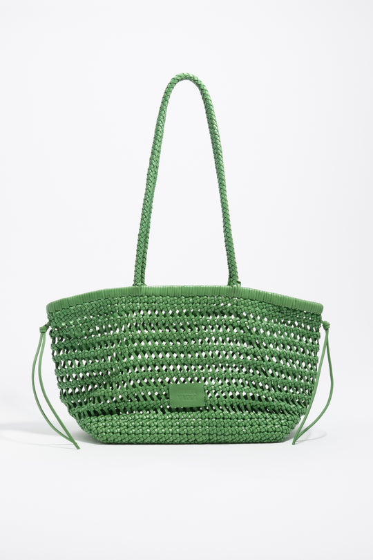 Large emerald plaited leather shopper bag