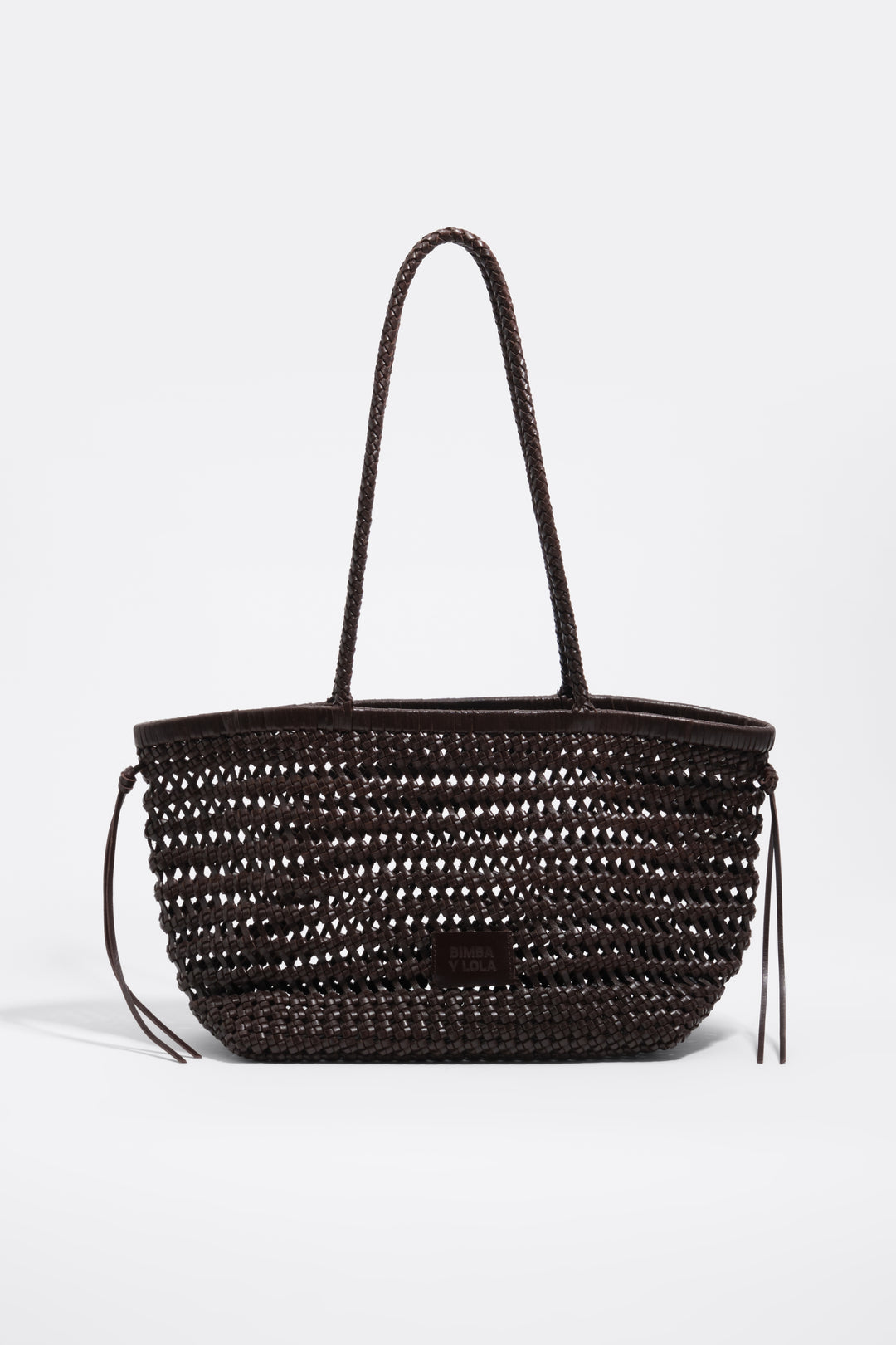 Large brown plaited leather shopper bag