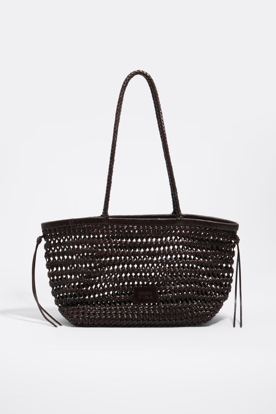 Large brown plaited leather shopper bag