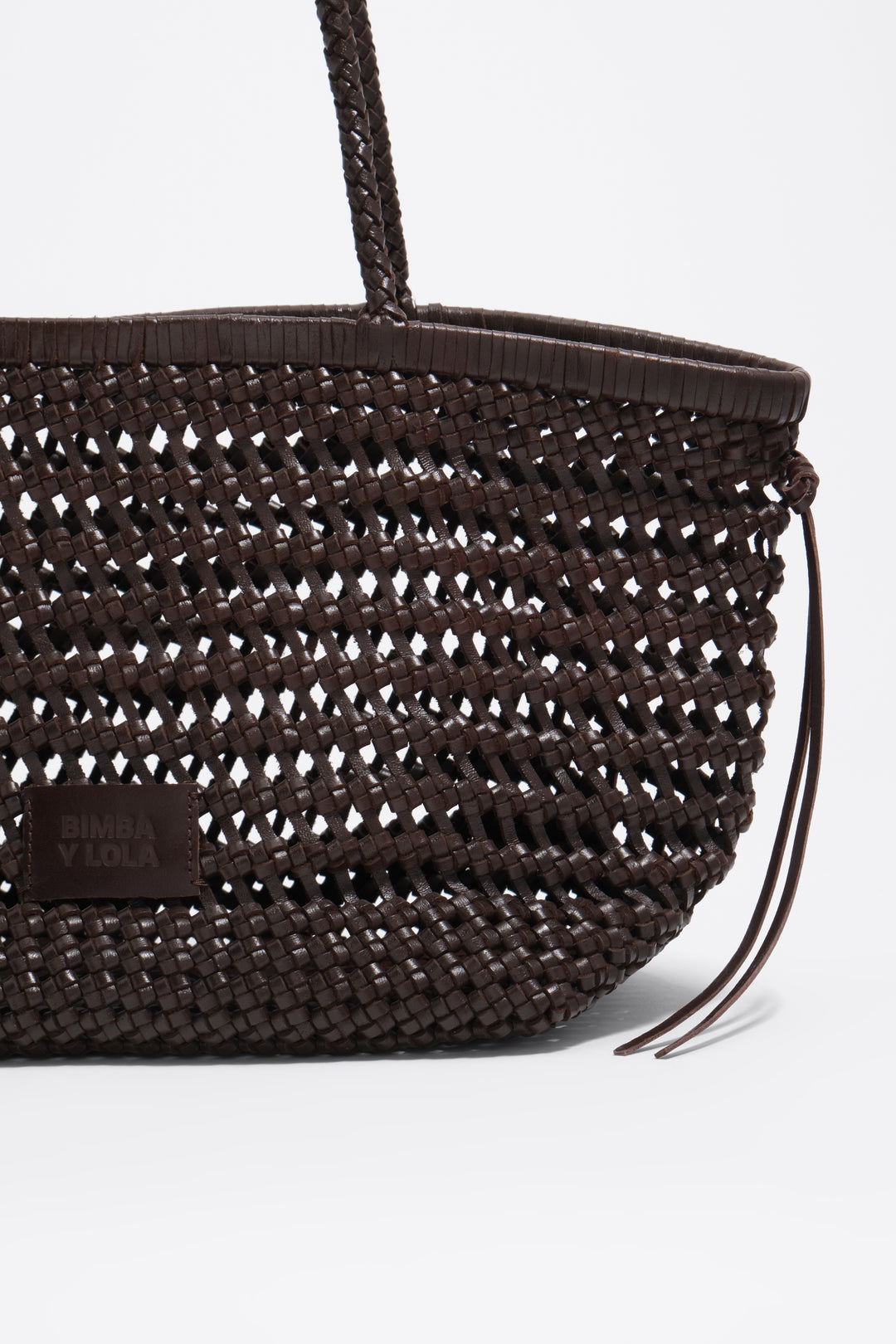 Large brown plaited leather shopper bag