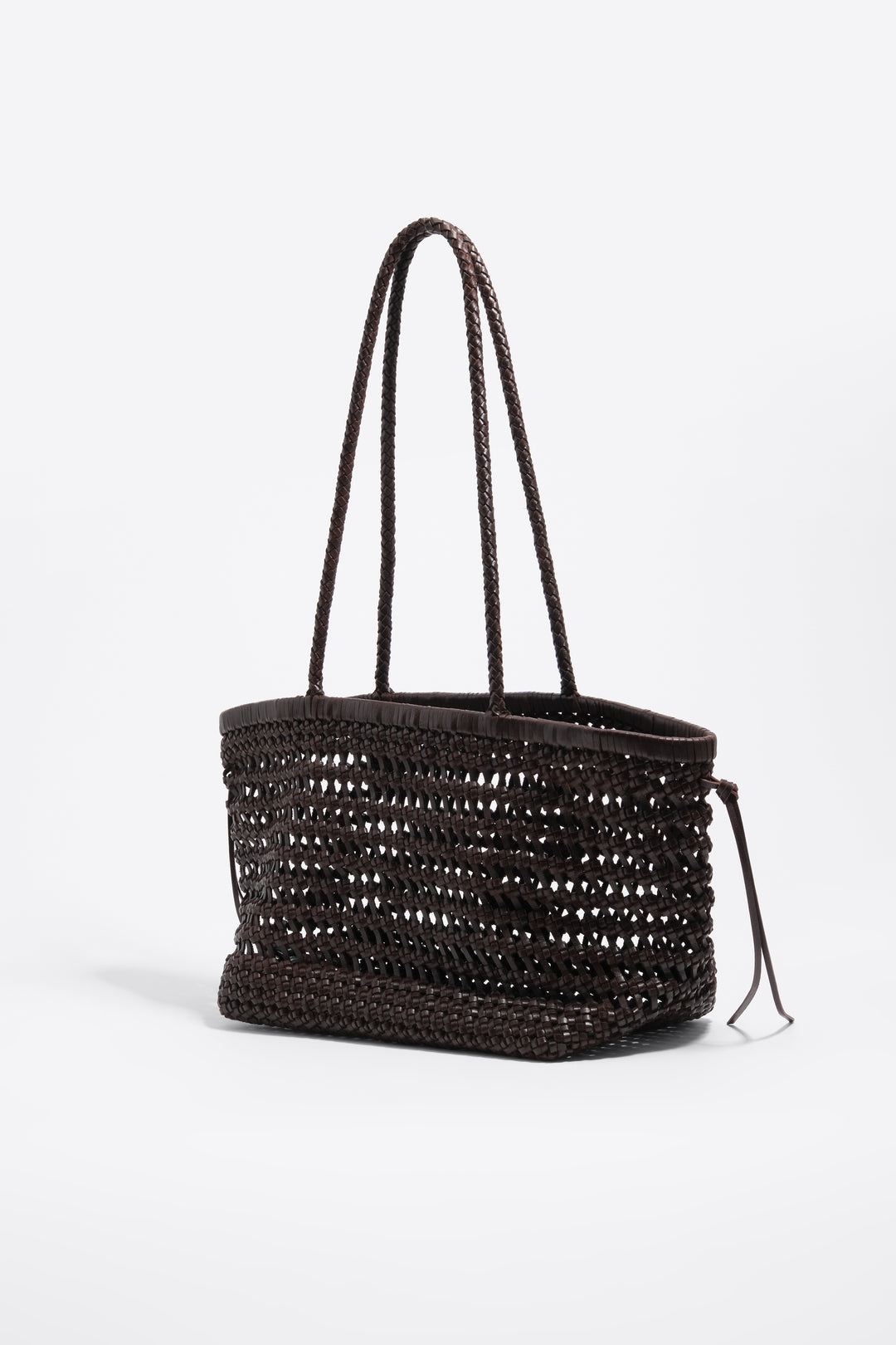 Large brown plaited leather shopper bag