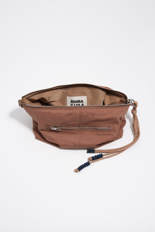 Tan nylon small trapecio bag