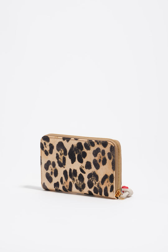 Natural leopard nylon medium wallet