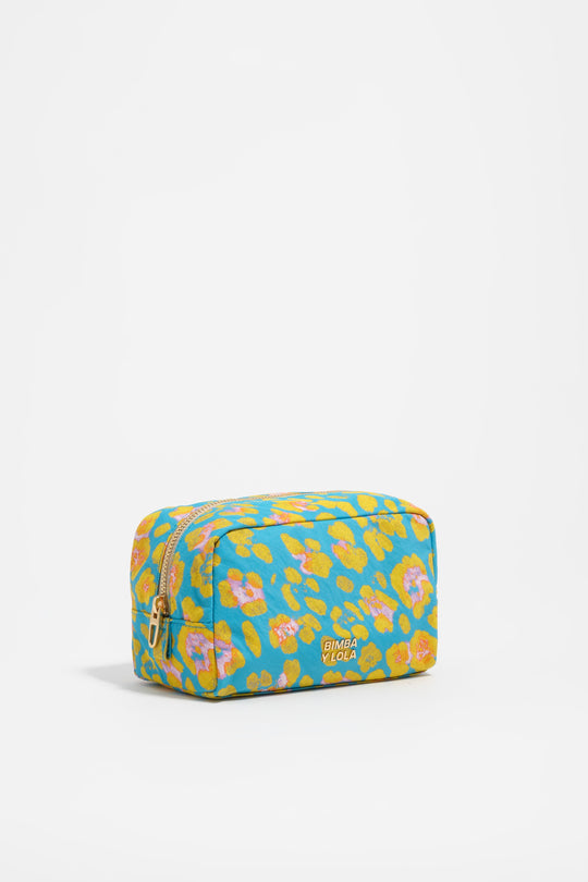 Small blue Leopard nylon make-up case