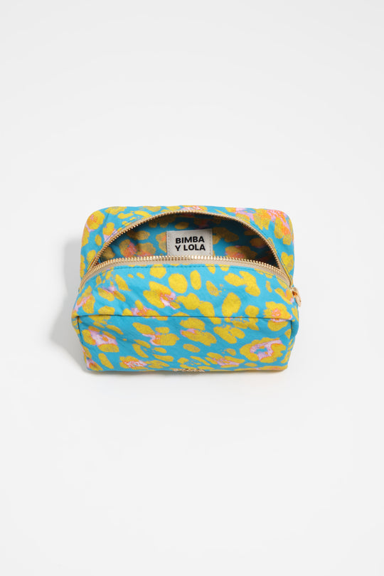 Small blue Leopard nylon make-up case