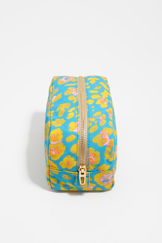 Small blue Leopard nylon make-up case