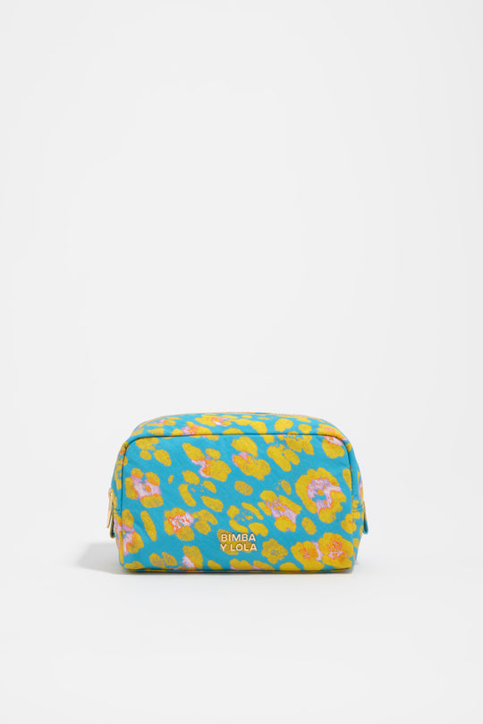 Small blue Leopard nylon make-up case