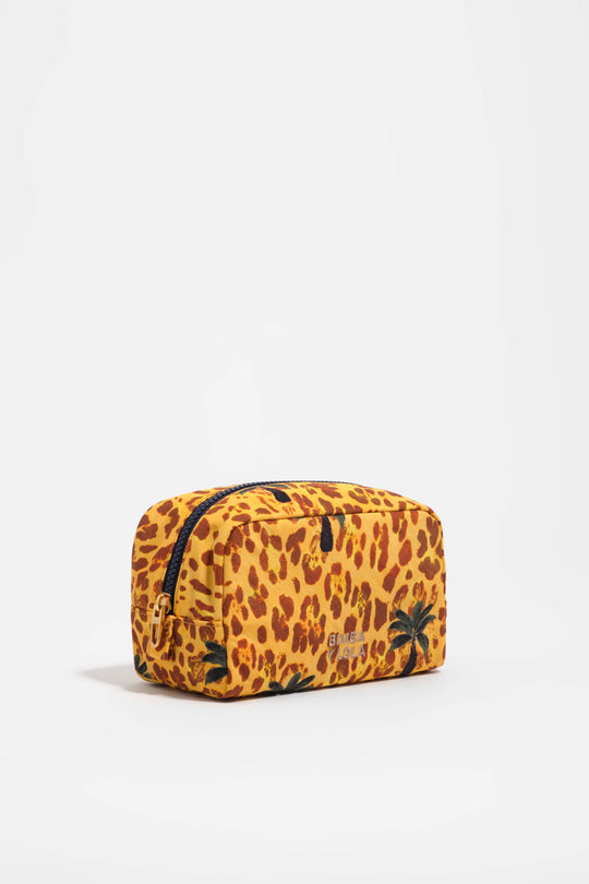 Small Leopard yellow palms nylon make-up case