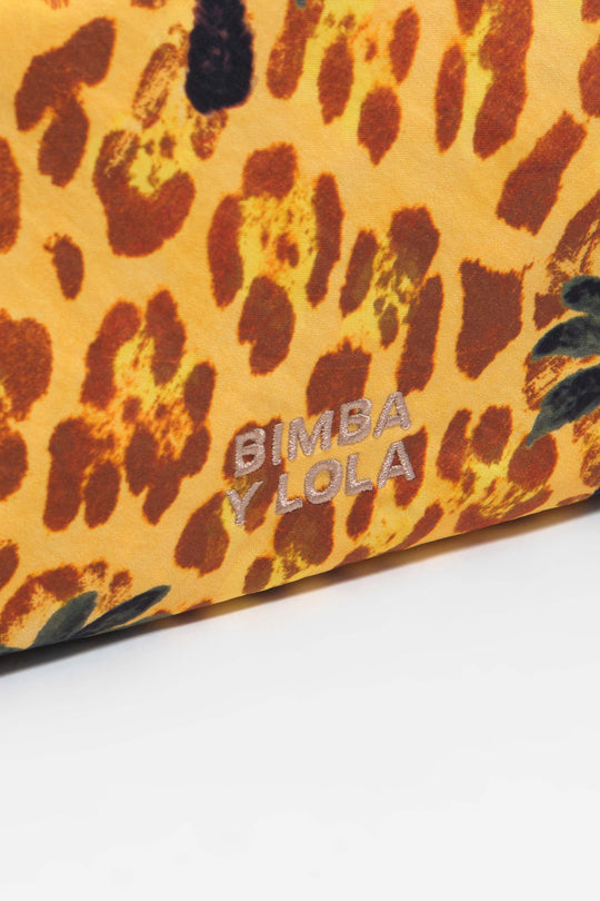 Small Leopard yellow palms nylon make-up case