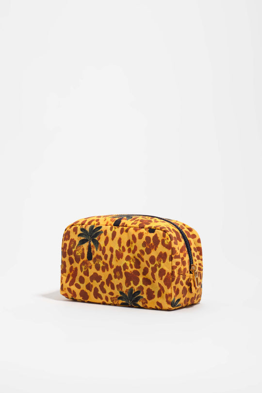 Small Leopard yellow palms nylon make-up case