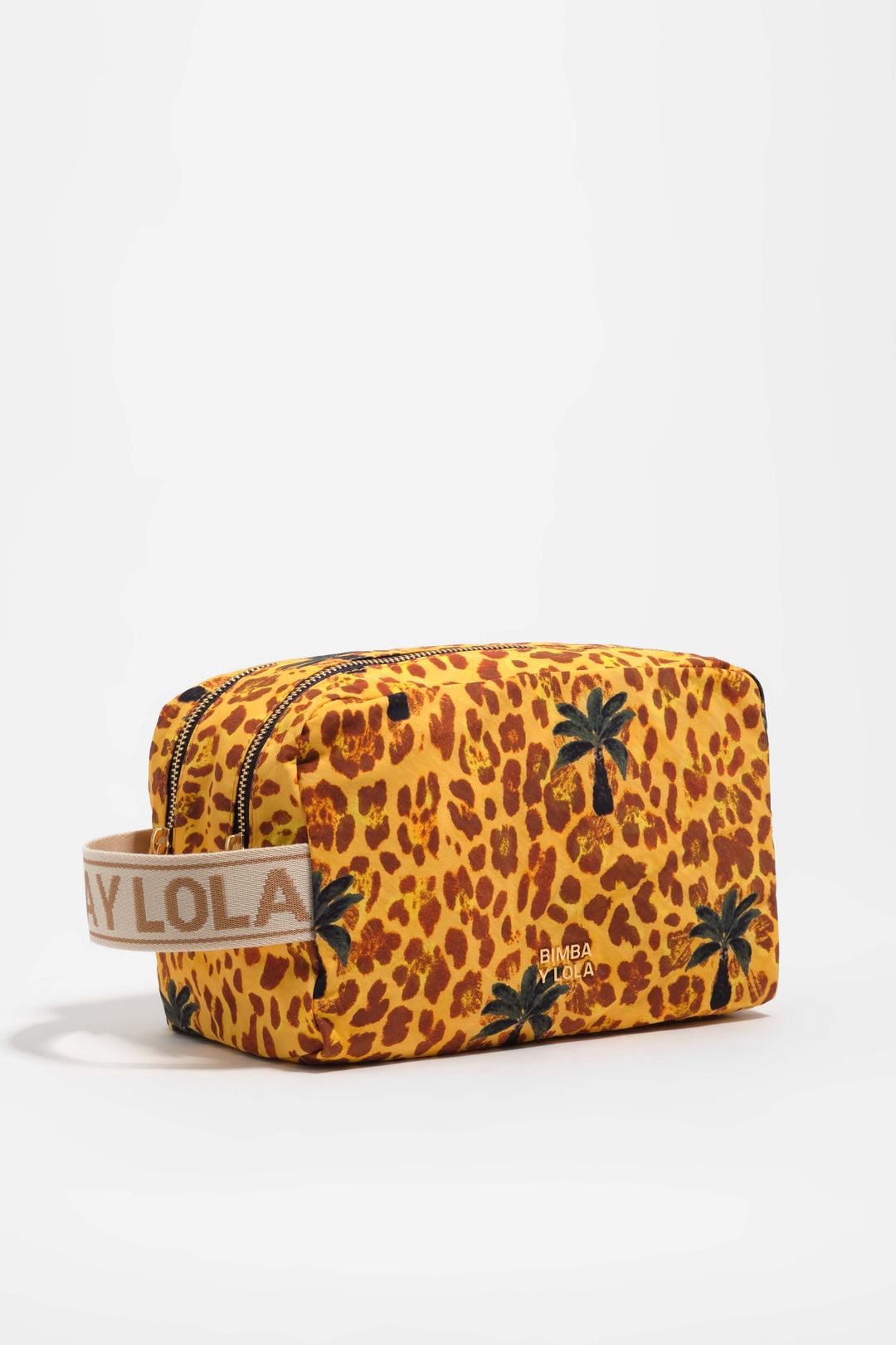 Large Leopard yellow palms nylon make-up case
