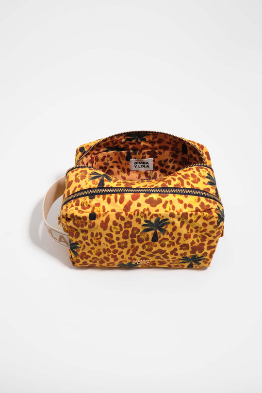 Large Leopard yellow palms nylon make-up case