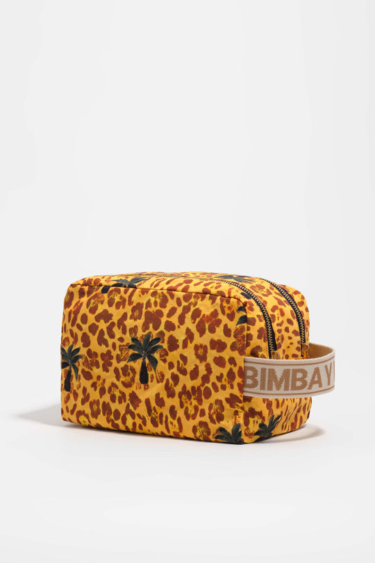Large Leopard yellow palms nylon make-up case