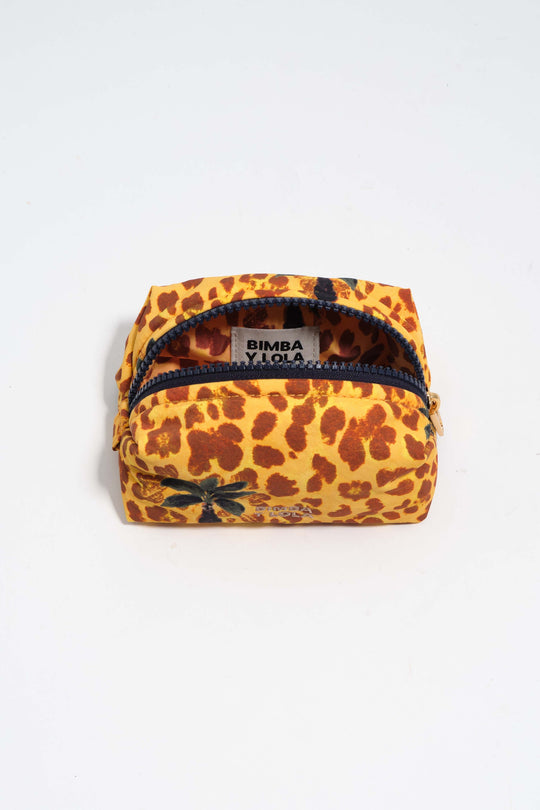 Small Leopard yellow palms nylon make-up case
